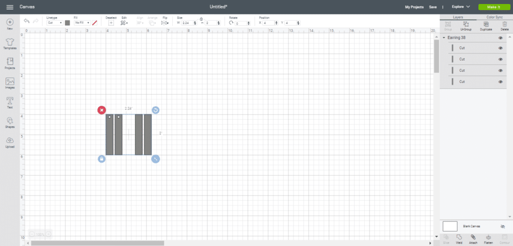 bar earring svg file on cricut canvas