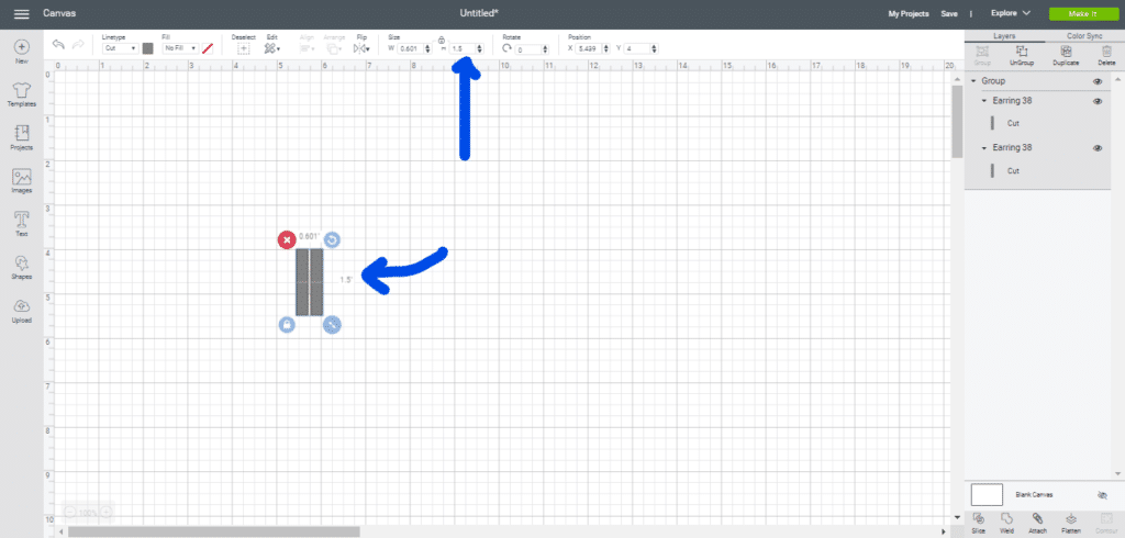 change height of diy leather bar earrings by inputting a desired height into the H field as shown here