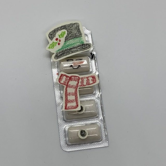 chiclets gum snowman for Christmas Care package