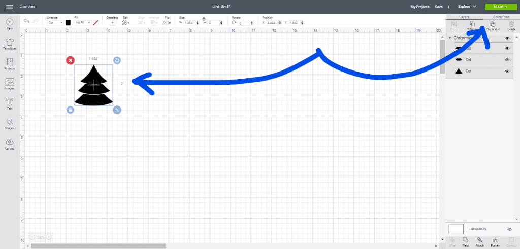 Duplicate diy tree earrings on Cricut Canvas in Cricut Design Space