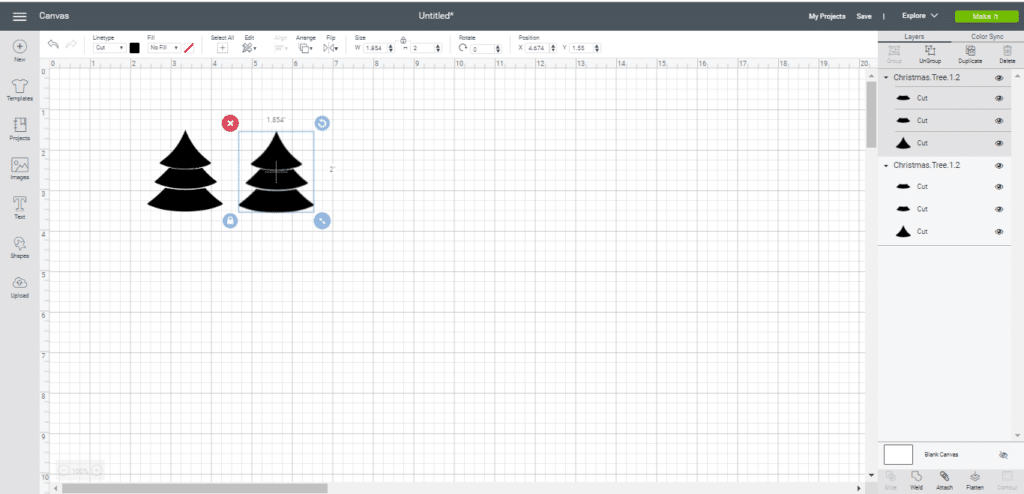 Duplicate diy tree earrings on Cricut Canvas in Cricut Design Space
