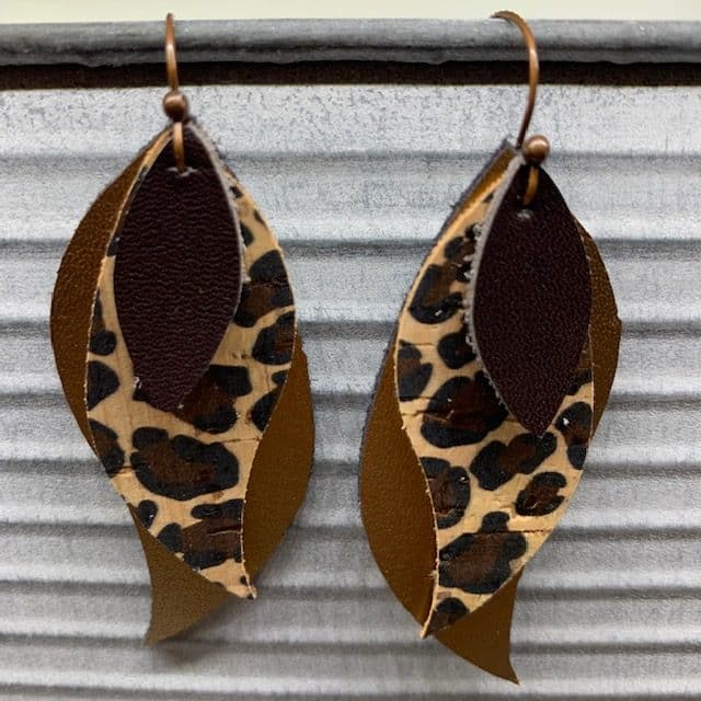 diy faux leather earrings that are curvy and stacked