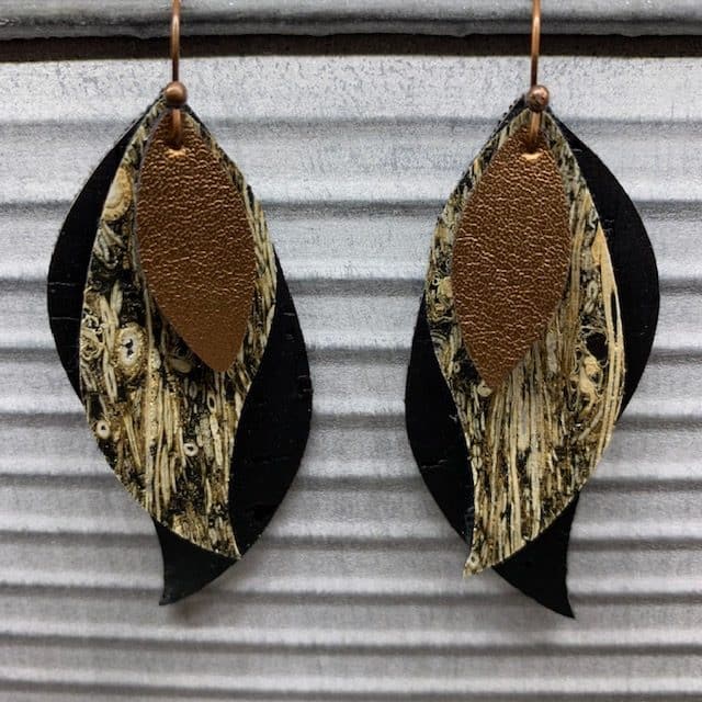 diy faux leather earrings that are curvy and stacked