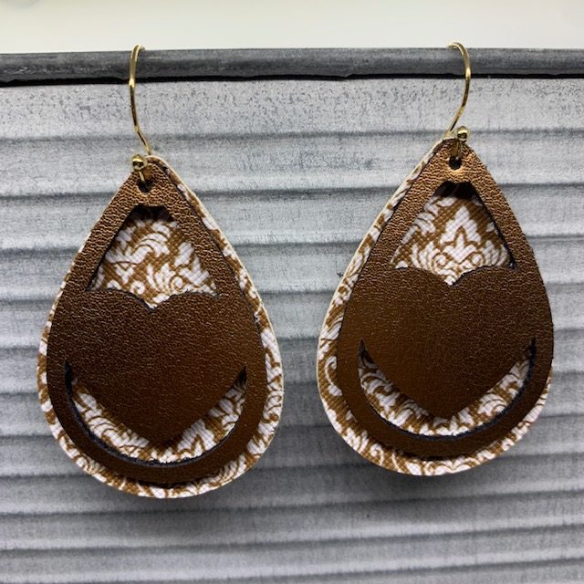 faux leather Valentine's Day Earrings, made on Cricut Explore with genuine leather
