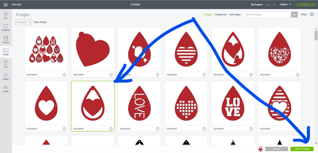 insert hear earring onto Cricut mat in Cricut Design Space