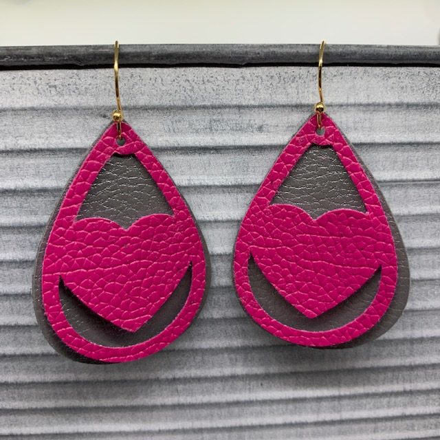 faux leather Valentine's Day Earrings, made on Cricut Explore with genuine leather