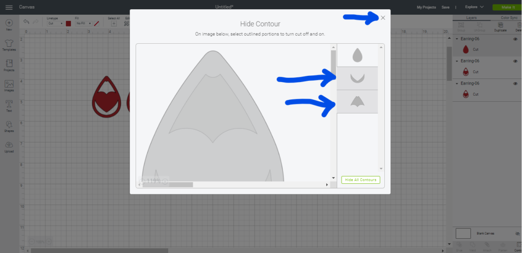 Using contour to hide elements of an image of an earring