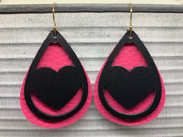 faux leather Valentine's Day Earrings, made on Cricut Explore with genuine leather