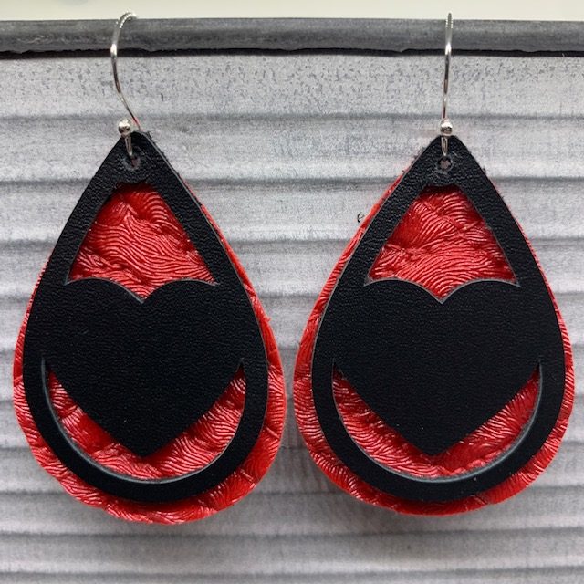 faux leather Valentine's Day Earrings, made on Cricut Explore with genuine leather
