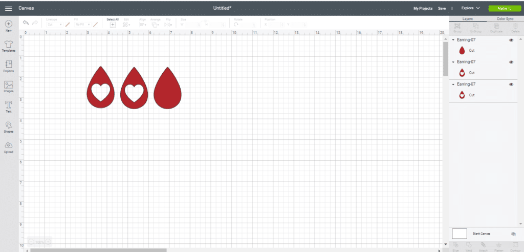 diy earrings on a Cricut Design Space canvas