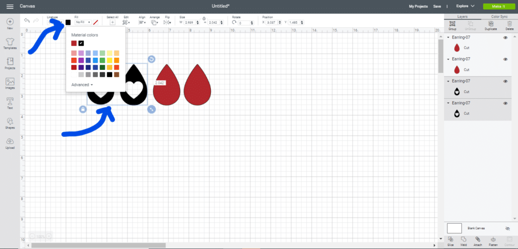 Changing color of a leather earring on a Cricut