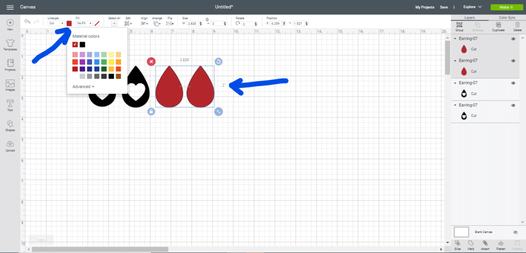Changing color of a leather earring on a Cricut