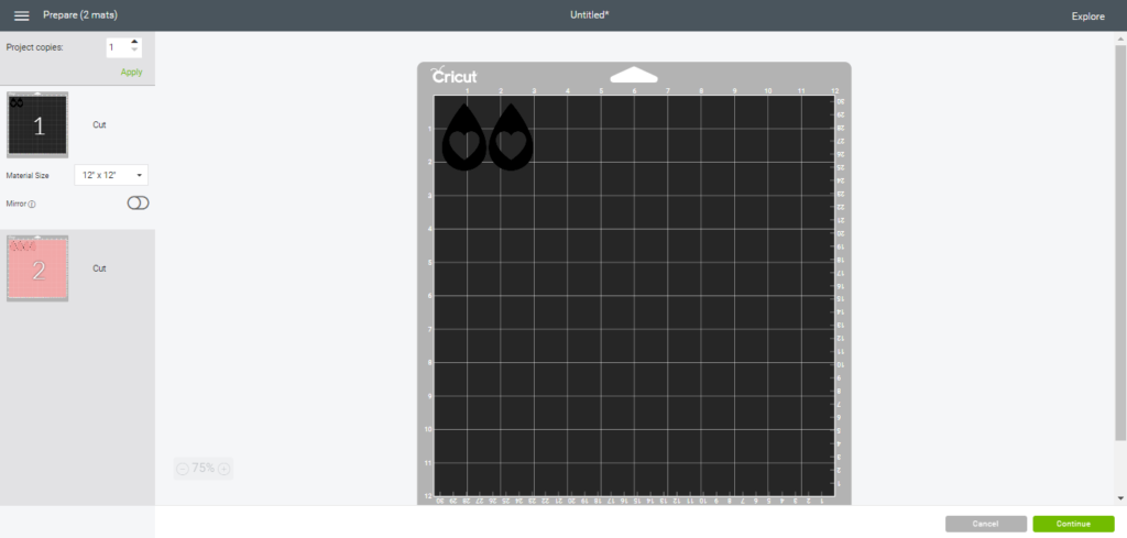 mats ready to cut on Cricut Design Space