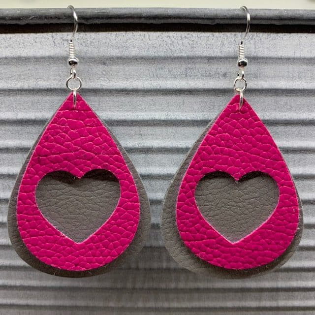 Valentine's Day Earrings DIY, made on a Cricut machine with faux leather