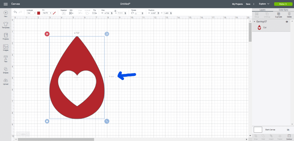 diy heart earring on a Cricut canvas