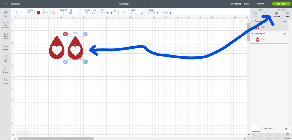 duplicating a faux leather Valentine's Day earring