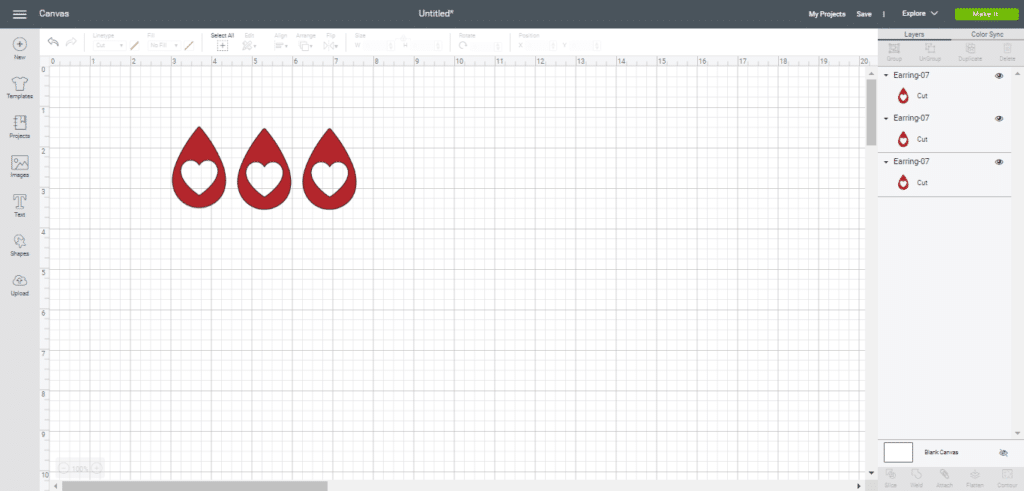 Valentine's Day earrings on a Cricut Canvas