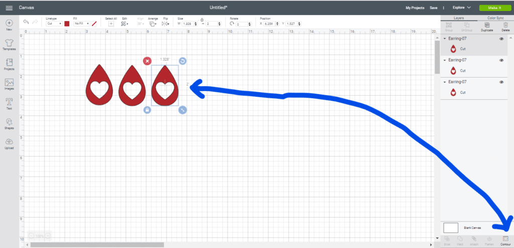 Hiding heart on the Love earring by using the Contour button