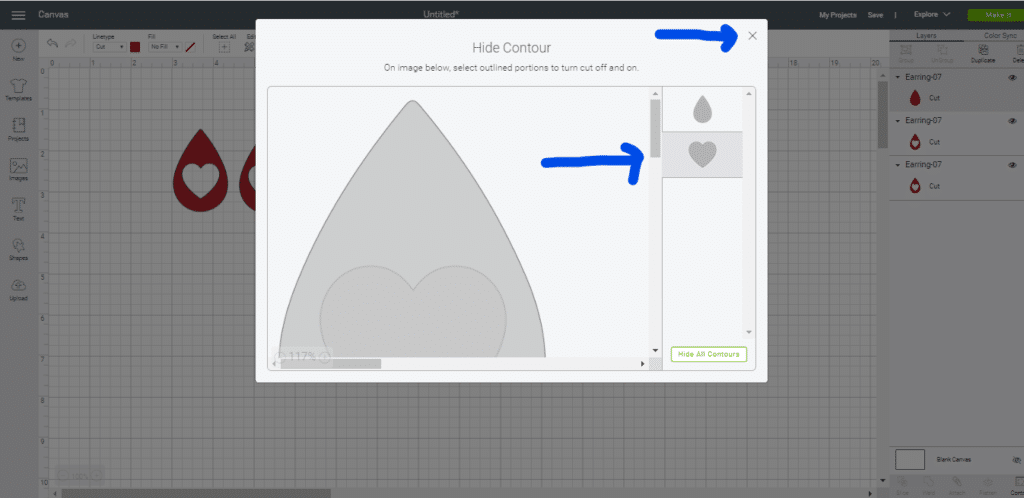 Contour button on Cricut design space