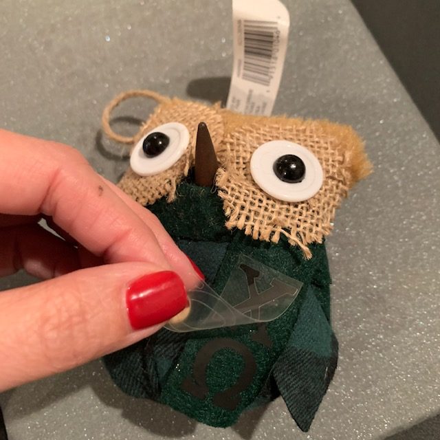 Personalize with Cricut by using heat transfer vinyl to put letters on these owl ornaments