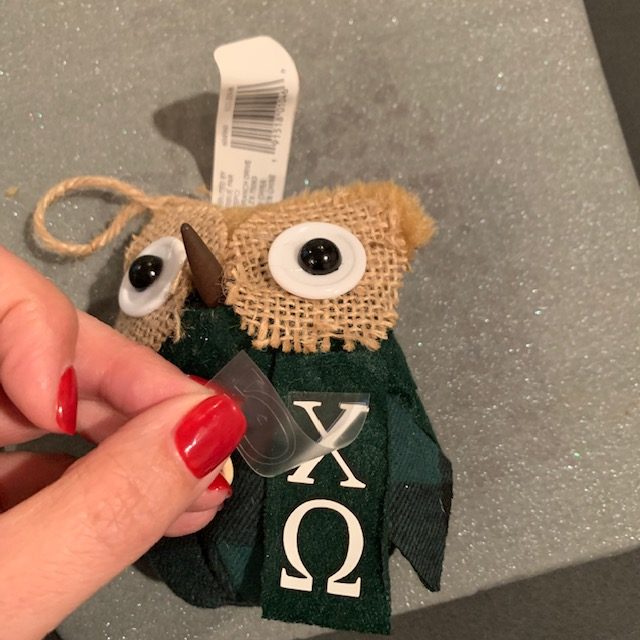 Personalize with Cricut by using heat transfer vinyl to put letters on these owl ornaments