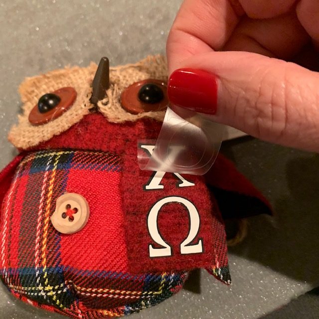 Personalize with Cricut by using heat transfer vinyl to put letters on these owl ornaments