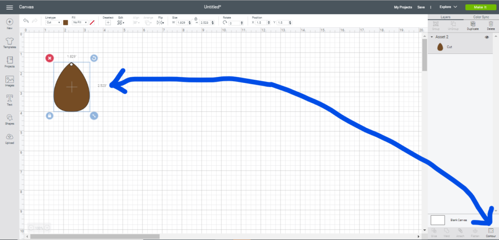 selecting the Contour button on Cricut Design Space