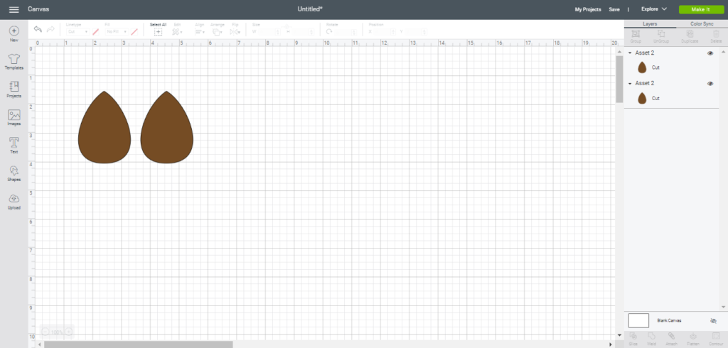 faux leather earrings on a Cricut Design Space Canvas