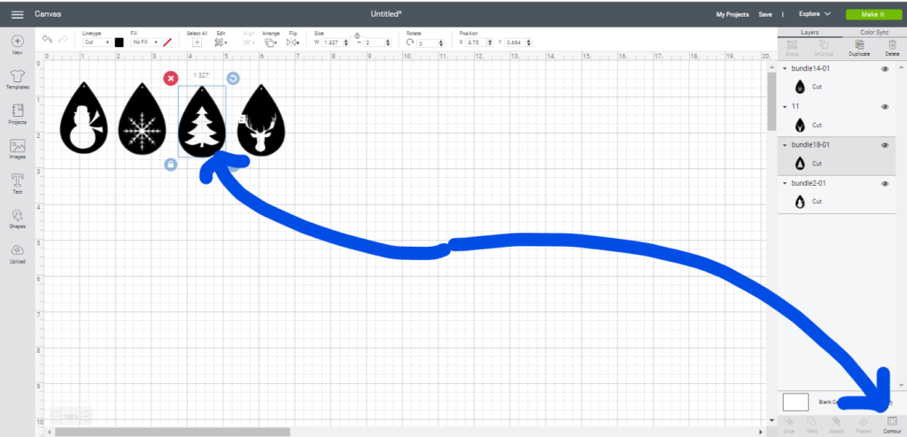contour button on Cricut Design Space