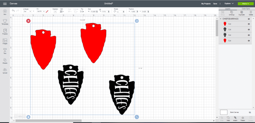 KC Chiefs earrings on the Cricut