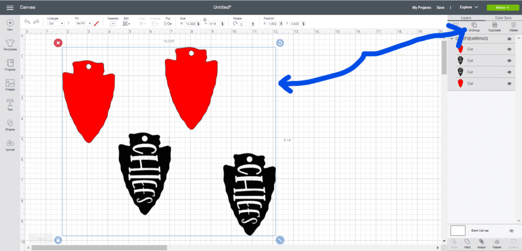 Ungroup images on a Cricut mat