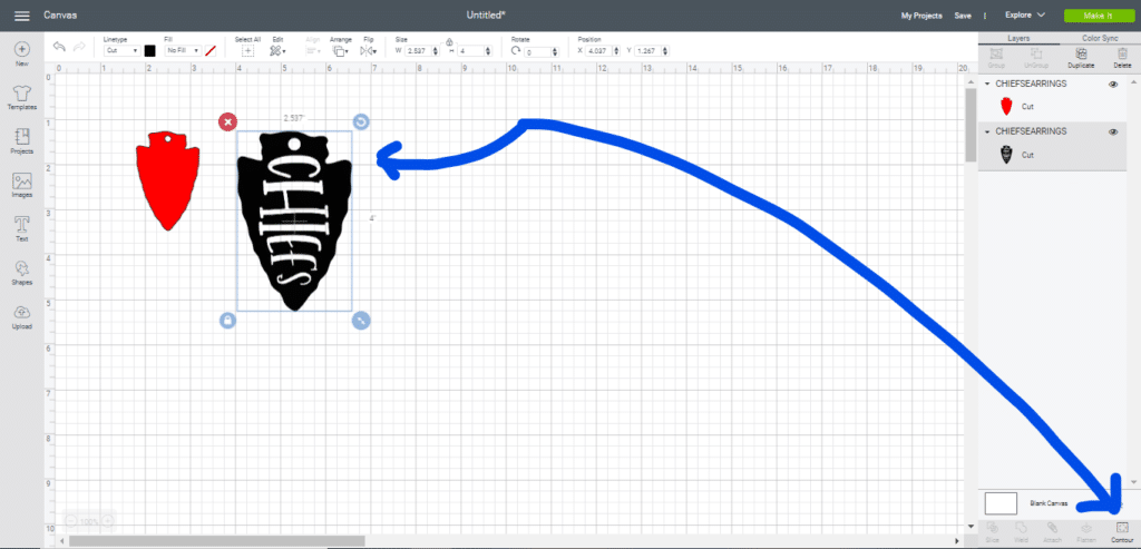 Contour button on Cricut Design Space