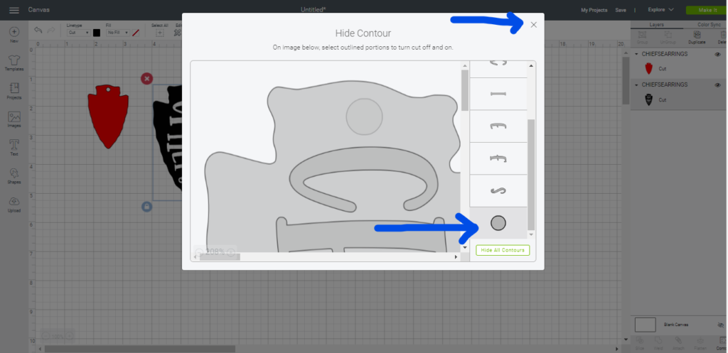 Contour button on Cricut Design Space