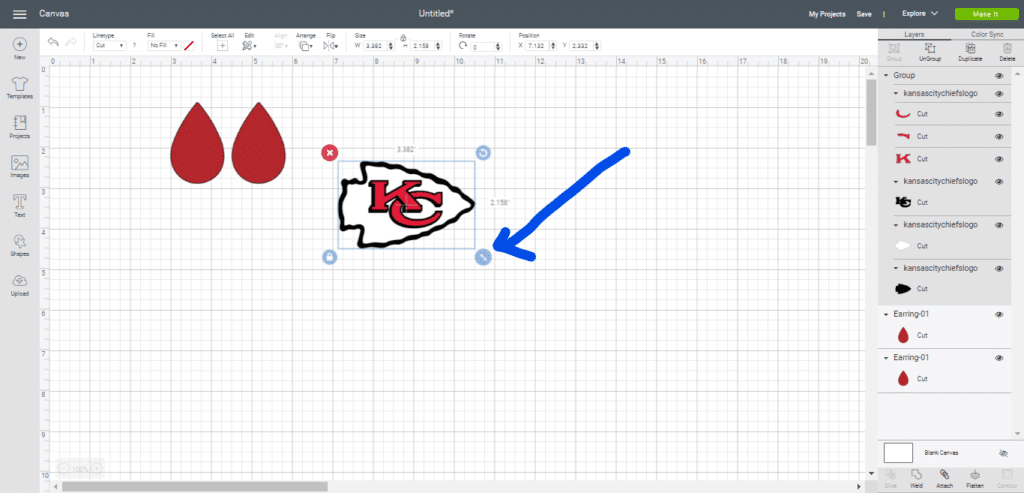 Changing size of the image by clicking on the handle