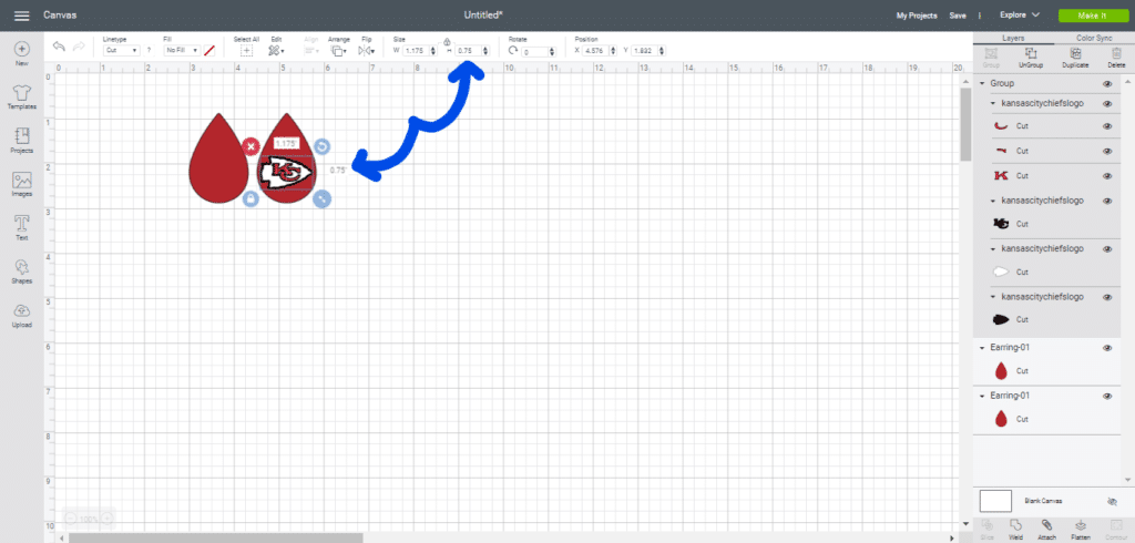 diy leather earrings made on the Cricut, resized letters to fit onto the teardrop earring