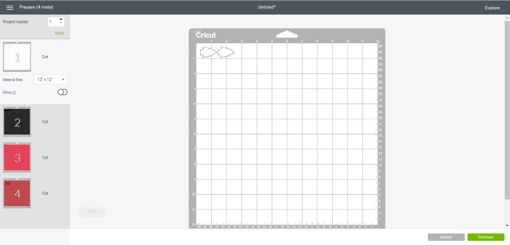 Cricut mats ready to cut on Cricut Design Space