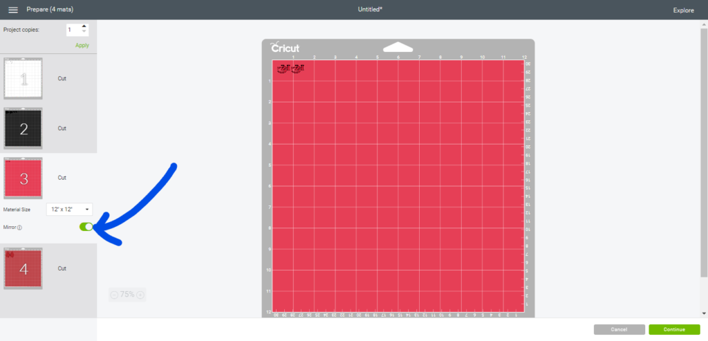 Turn mirror toggle on to mirror image