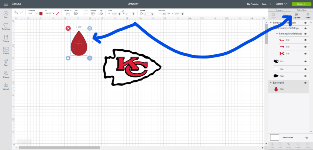 Duplicate diy earrings in Cricut Design Space