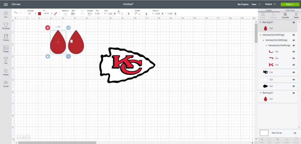 diy leather earrings on a Cricut Design Space mat