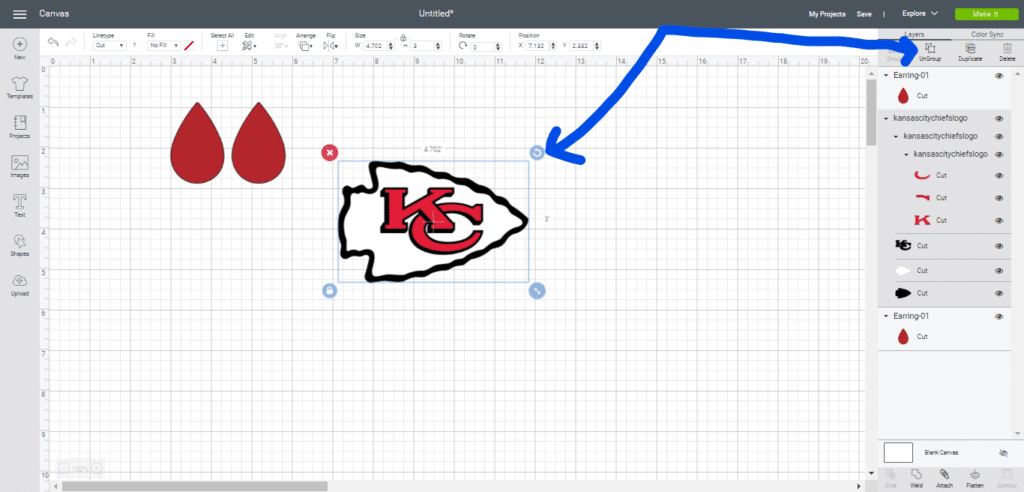 KC arrowhead image for DIY Chiefs  earrings