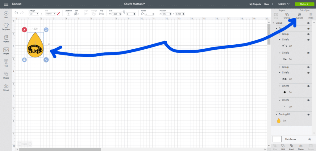 Duplicate KC Chiefs diy earrings on Cricut canvas