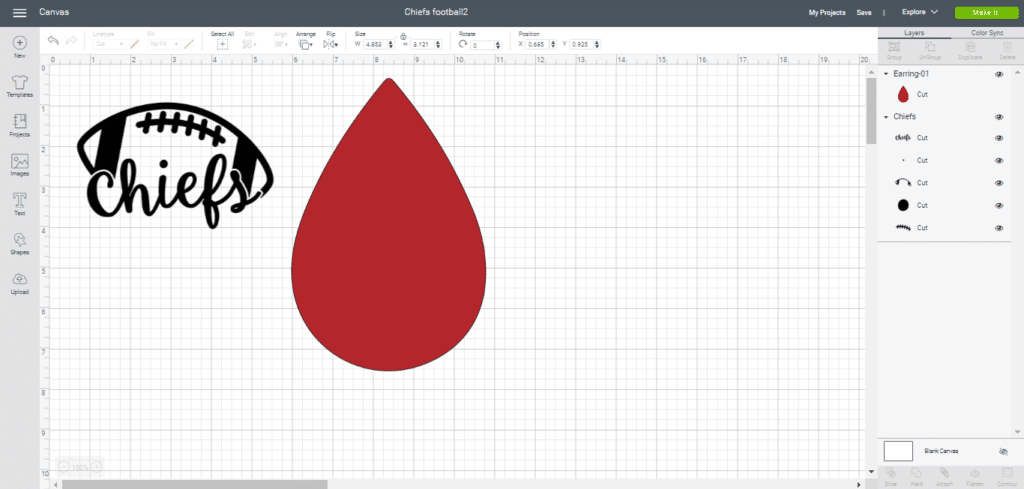 diy leather earring images on a Cricut canvas in Cricut design space