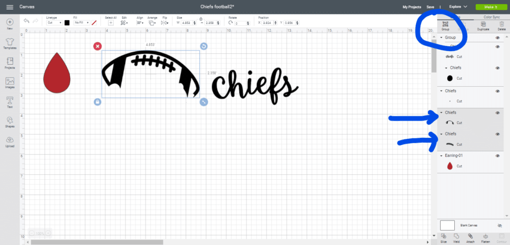 Grouping together images to make KC Chiefs DIY earrings