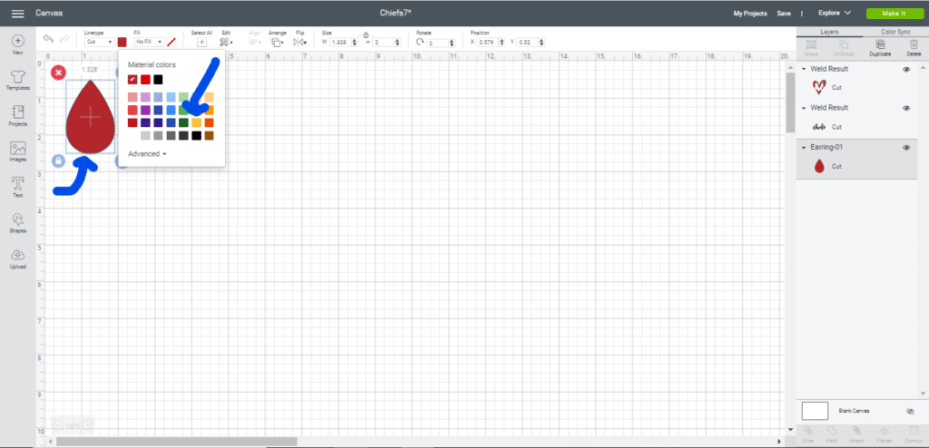 changing color of Cricut leather earrings