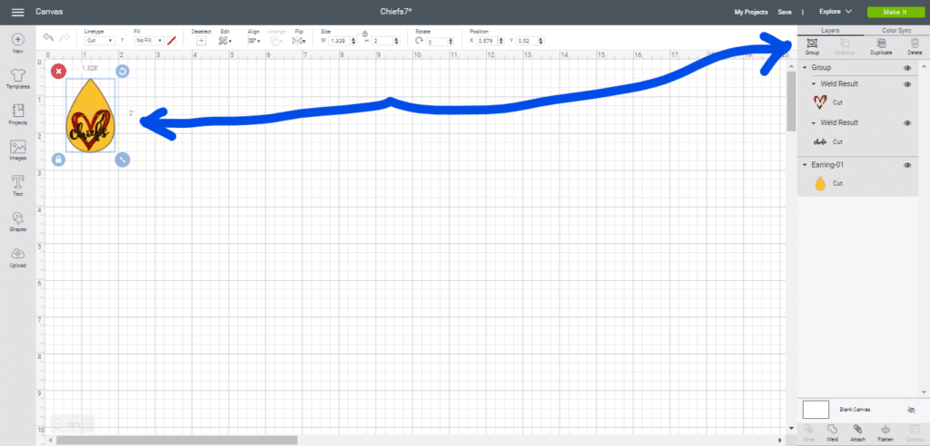 grouping all elements of the Chiefs leather earring diy