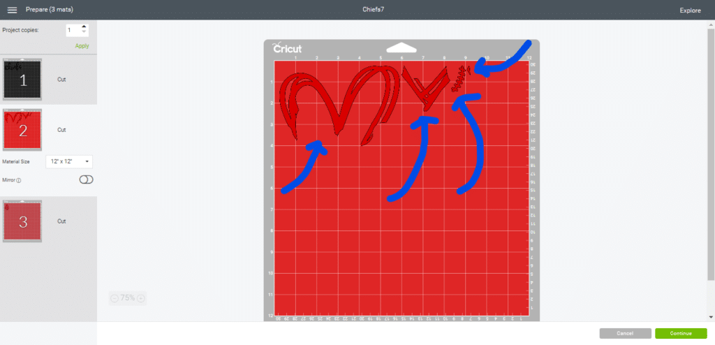 mat shown with heart components out of order