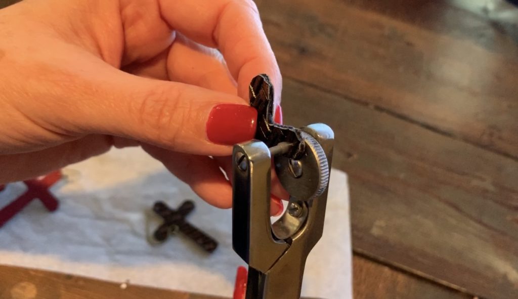 punch hole in cross faux leather earrings