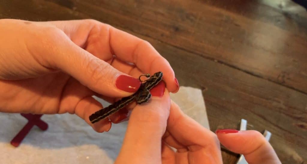 adding a hook to the Easter faux leather earrings