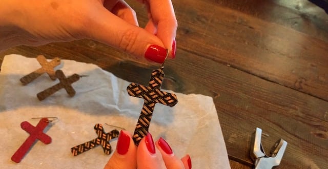 adding a hook to the Easter faux leather earrings
