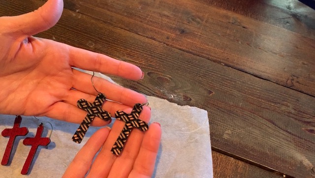 adding a hook to the Easter faux leather earrings